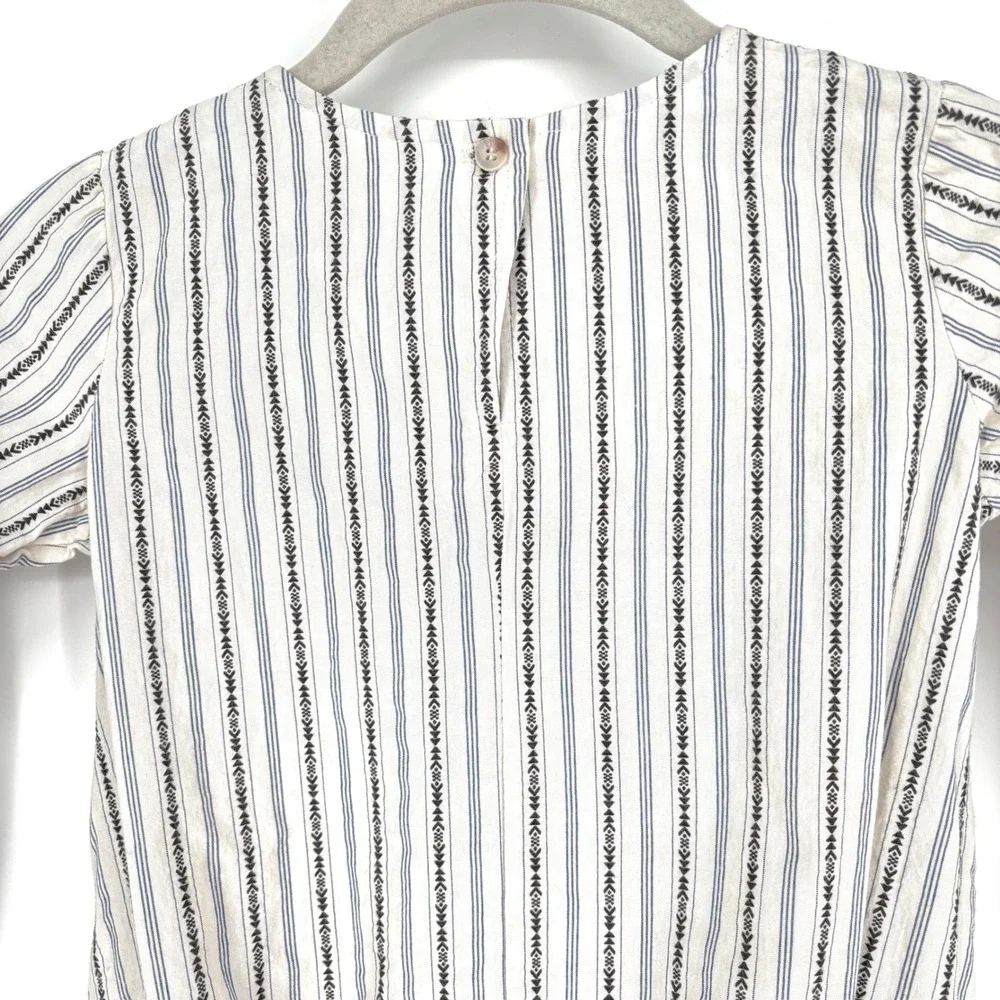 Boy + Girl 100%‎ Cotton Striped Dress Sz 8 Cream Blue Drop Waist Made in USA